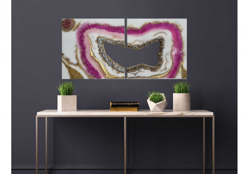Original Geode Inspired Diptych (2 - piece) Crystal Artwork - 12 x 24"   $300 - Image 6