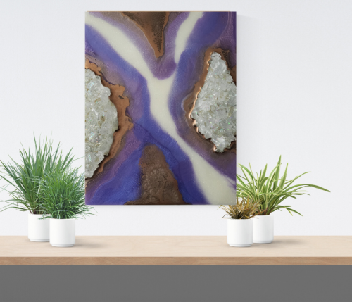 Purple And Bronze Resin Mini Geode Art - Shelf/ Bookcase Decor       $85