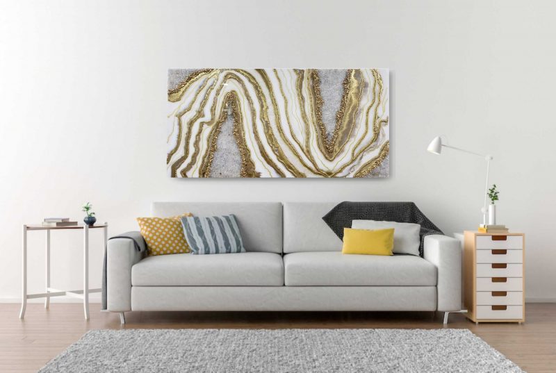 White and gold Geode Inspired Artwork with real Quartz 2x4 ft               $1100 - Image 9