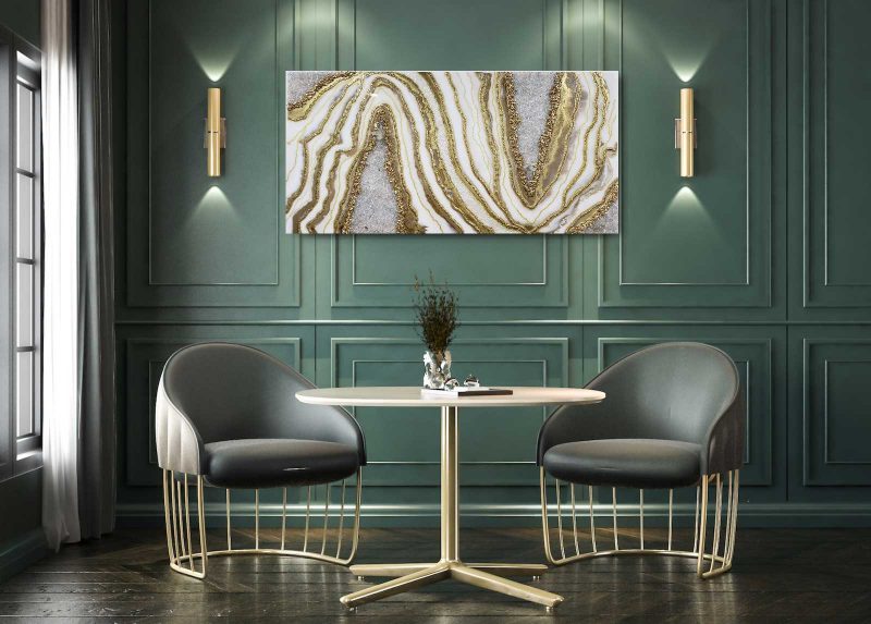 White and gold Geode Inspired Artwork with real Quartz 2x4 ft               $1100 - Image 7