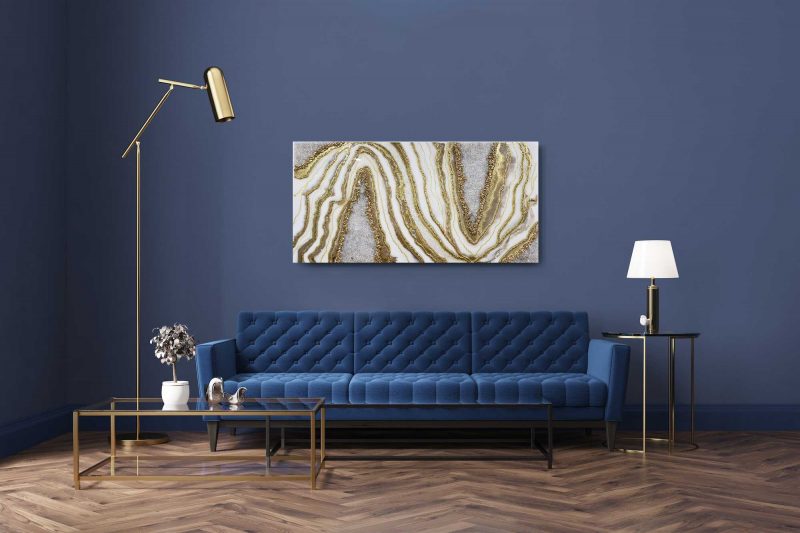 White and gold Geode Inspired Artwork with real Quartz 2x4 ft               $1100 - Image 6