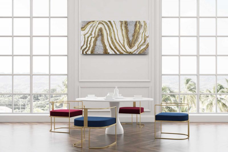 White and gold Geode Inspired Artwork with real Quartz 2x4 ft               $1100 - Image 5