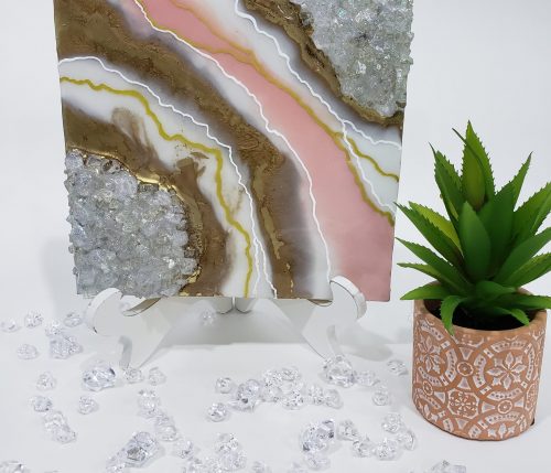 Geode Inspired Baby Pink-White-Gold Mini Art - Shelf/ Mantle Decor  $75