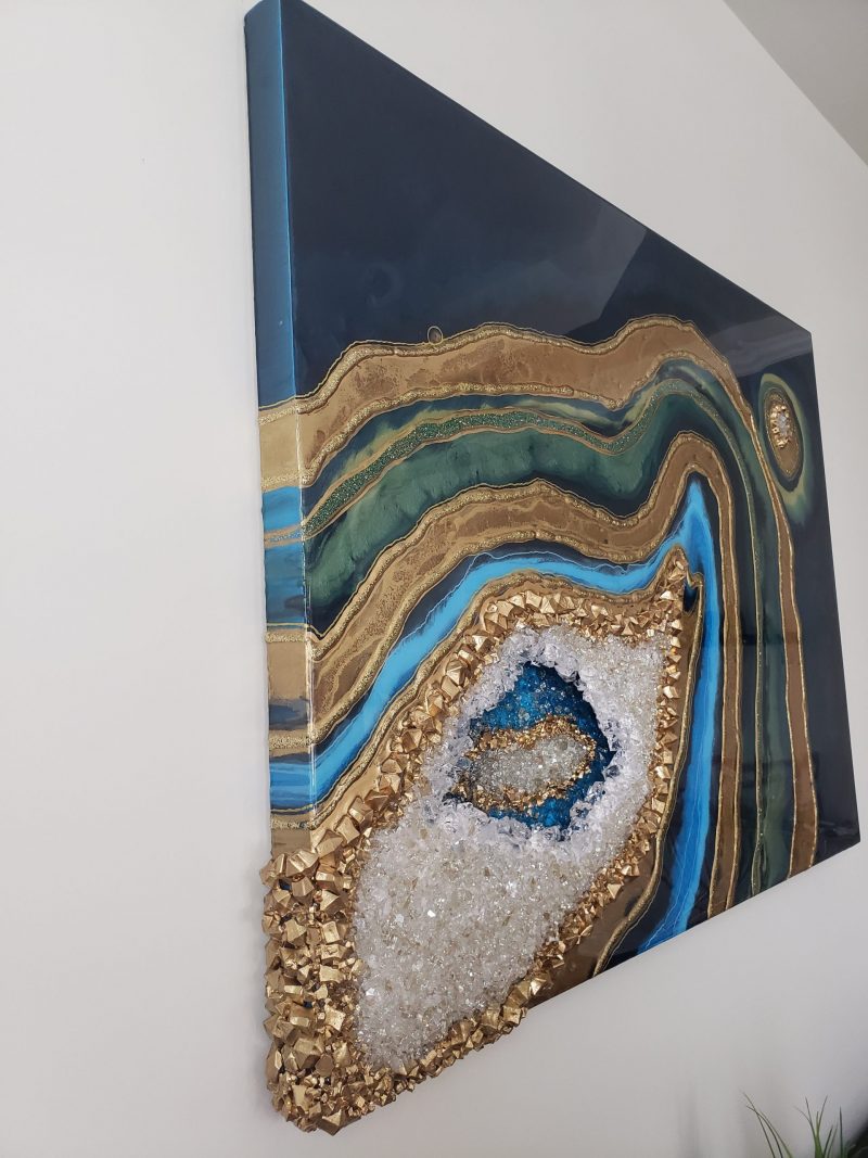 Large Resin 3D Peacock Colors Geode Wall Art- Lots Of Texture  $1300 - Image 2