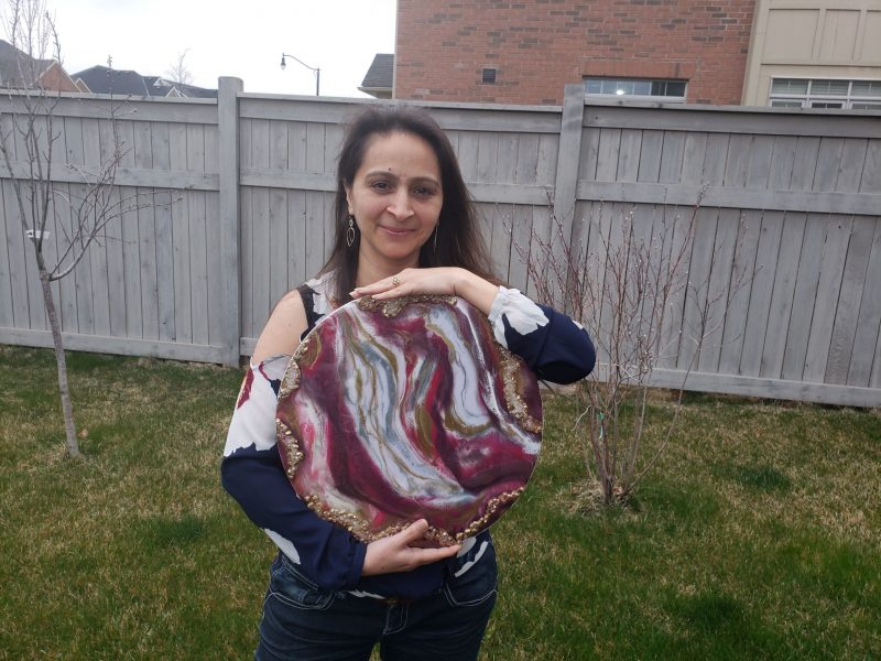 Geode Inspired Abstract Customized Table Top/ Wall Art/ Clock/ Tray 16"   $230 - Image 4