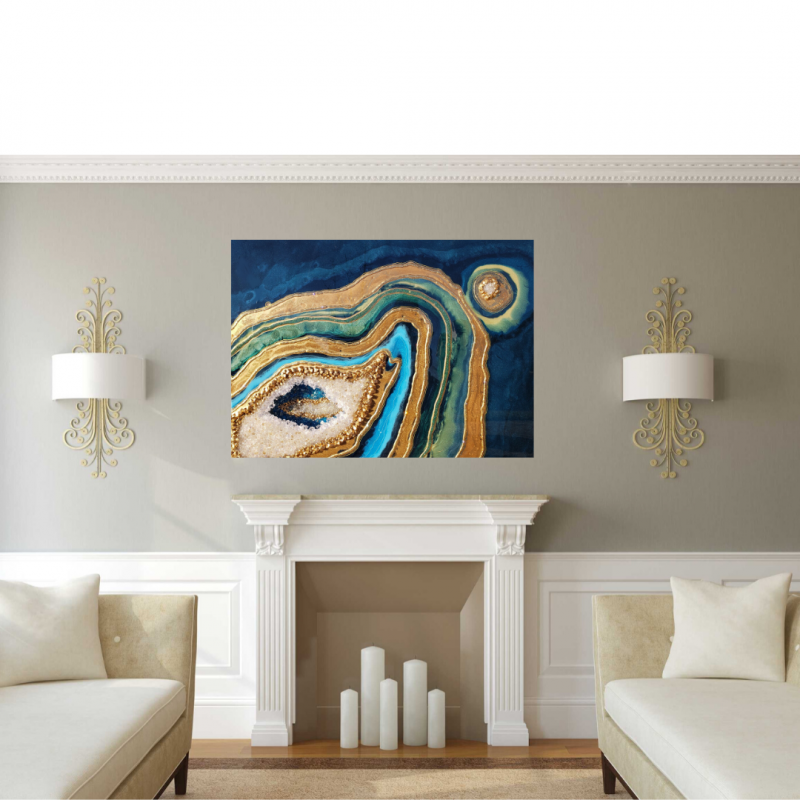 Large Resin 3D Peacock Colors Geode Wall Art- Lots Of Texture  $1300 - Image 8