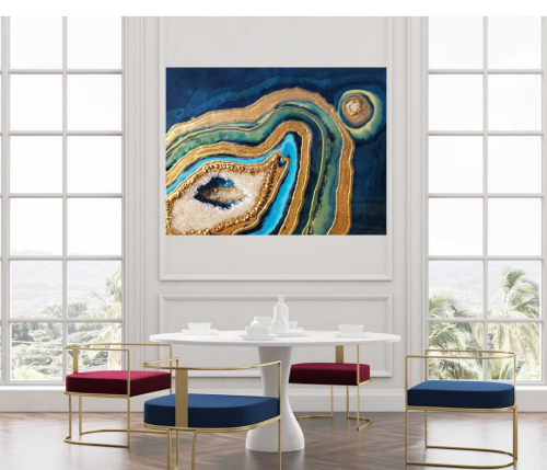 Large Resin 3D Peacock Colors Geode Wall Art- Lots Of Texture  $1300