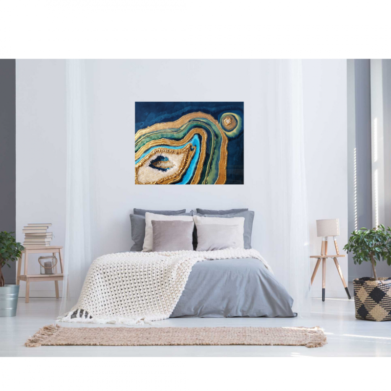 Large Resin 3D Peacock Colors Geode Wall Art- Lots Of Texture  $1300 - Image 3
