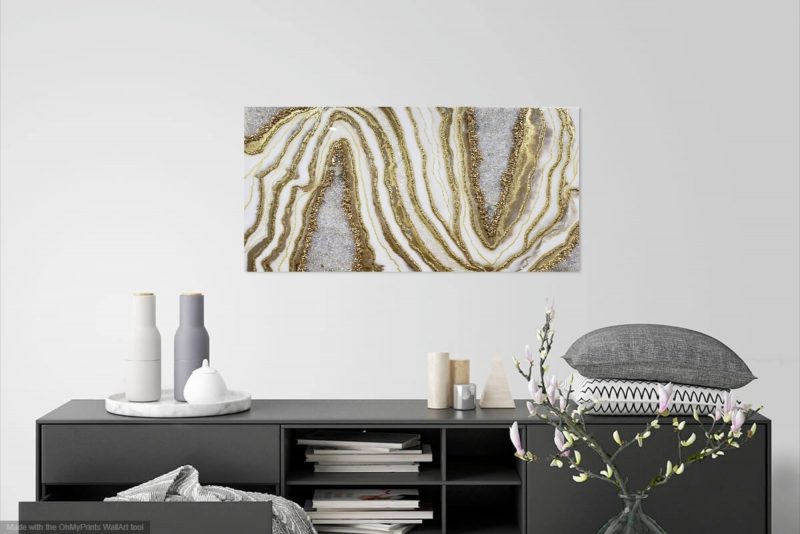 White and gold Geode Inspired Artwork with real Quartz 2x4 ft               $1100 - Image 3