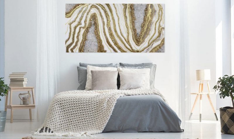 White and gold Geode Inspired Artwork with real Quartz 2x4 ft               $1100 - Image 10