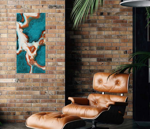 Long Teal & Bronze Resin Geode Wall Artwork With Lots Of Texture    $240