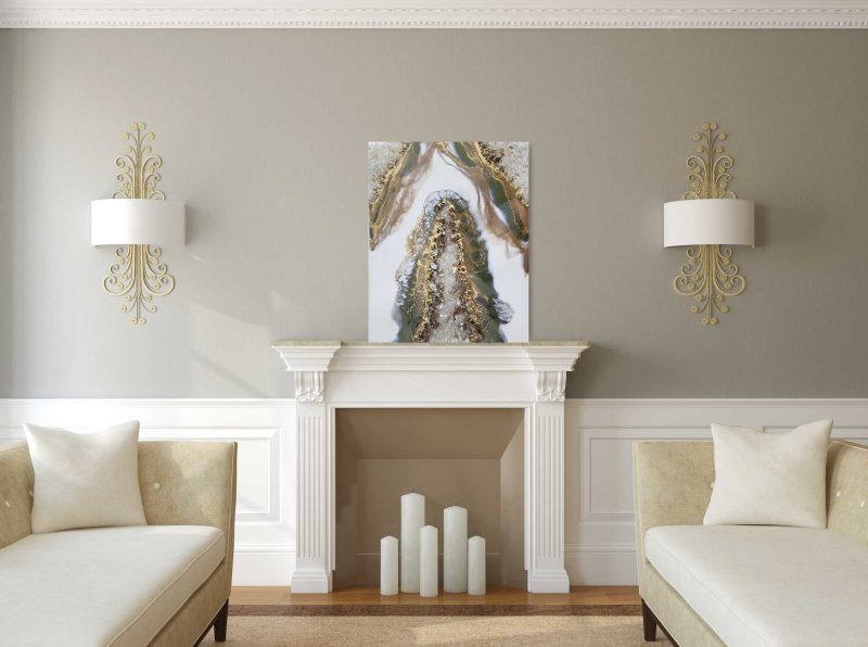 Olive green-White-Gold Geode Inspired Mini Painting - Shelf Decor $85 - Image 5