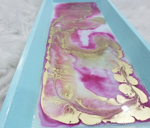 Wooden Resin Tray | Magenta-Gold-White