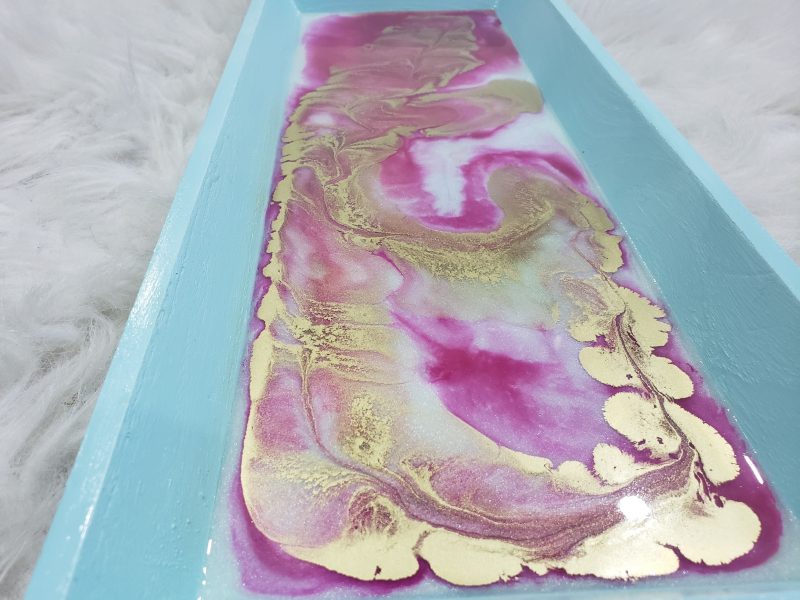 Wooden Resin Tray | Magenta-Gold-White