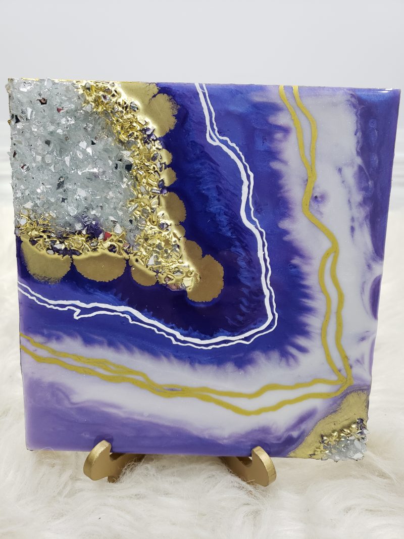 Purple Geode Inspired Mini Painting 8 X 8" - Shelf Decor / Table Decor  $85