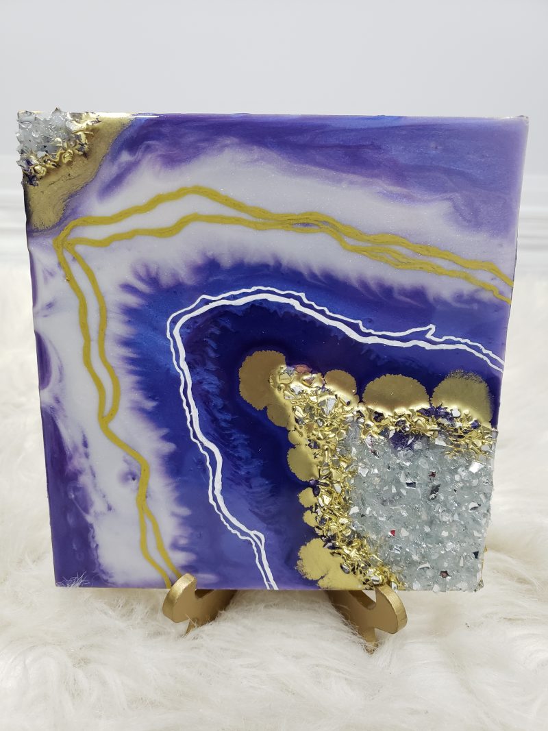 Purple Geode Inspired Mini Painting 8 X 8" - Shelf Decor / Table Decor  $85 - Image 6