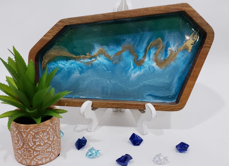 Resin Tray | Blue-White-Gold | Rectangular Tray | Styling Tray
