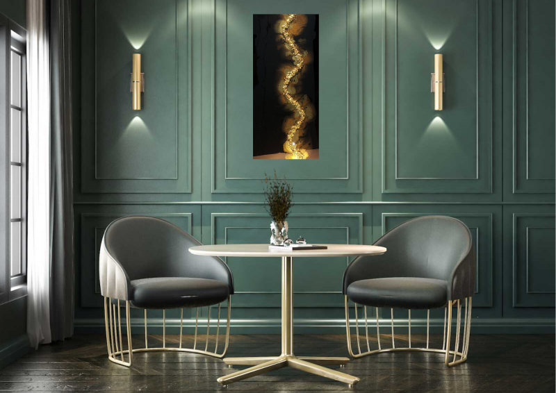 Black And Gold Elegant Resin Wall Painting - Choose Your Own Colors   $100