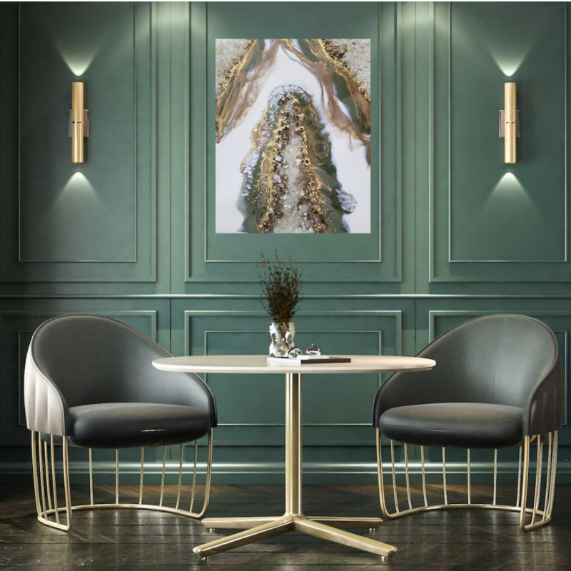 Olive green-White-Gold Geode Inspired Mini Painting - Shelf Decor $85 - Image 4