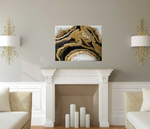 Black and Gold Resin Luxurious Geode Wall Artwork/Shelf Decor    $240