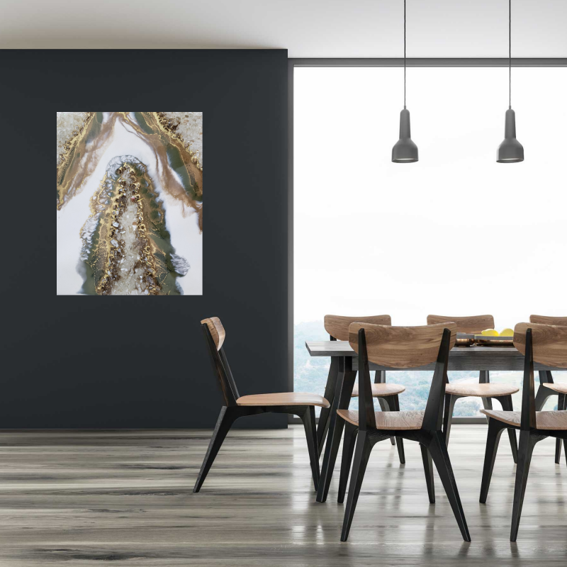 Olive green-White-Gold Geode Inspired Mini Painting - Shelf Decor $85 - Image 7
