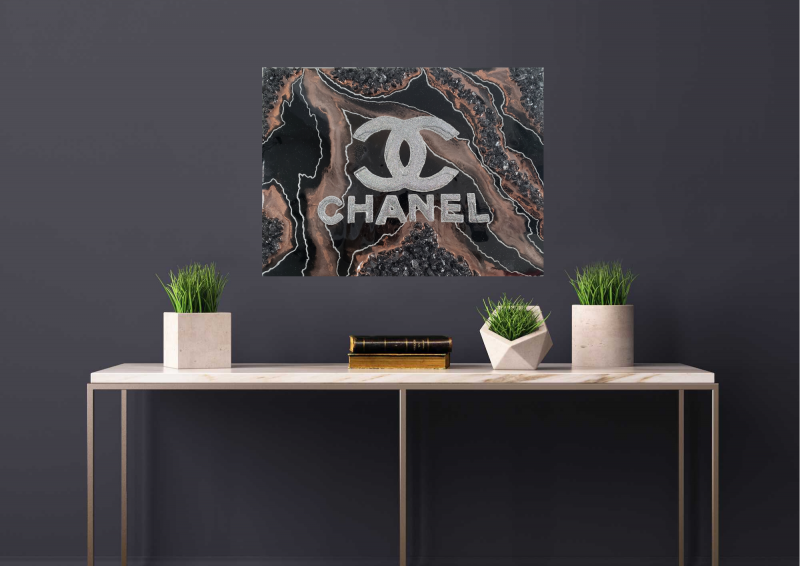 Black Bronze and Holographic Glitter Chanel Resin Painting 12×16″ $200 –  Priya Malhotra
