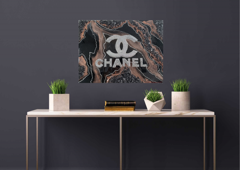 Black Bronze and Holographic Glitter Chanel Resin Painting 12x16"  $200 - Image 2