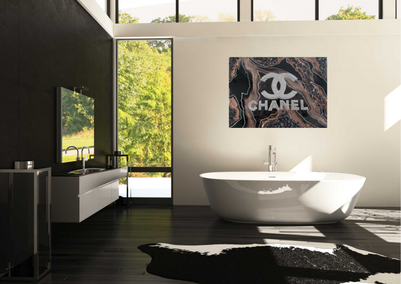 Black Bronze and Holographic Glitter Chanel Resin Painting 12x16"  $200 - Image 9
