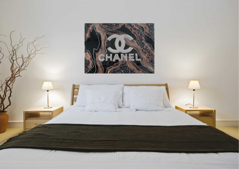 Black Bronze and Holographic Glitter Chanel Resin Painting 12x16"  $200 - Image 6
