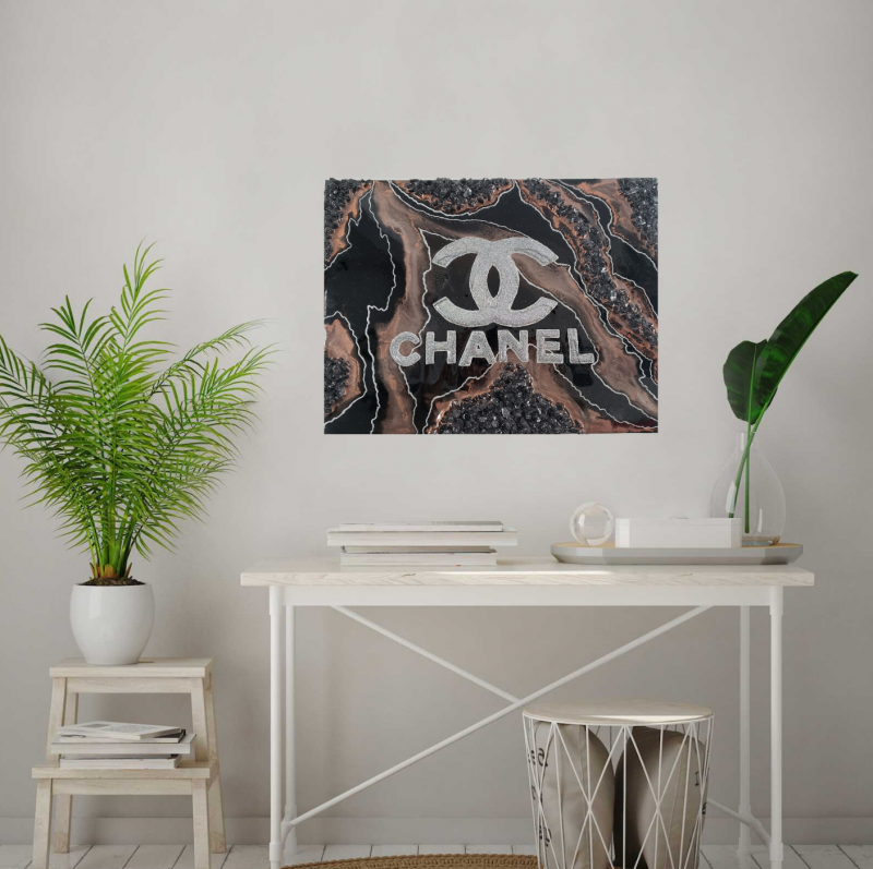 Black Bronze and Holographic Glitter Chanel Resin Painting 12x16"  $200 - Image 5