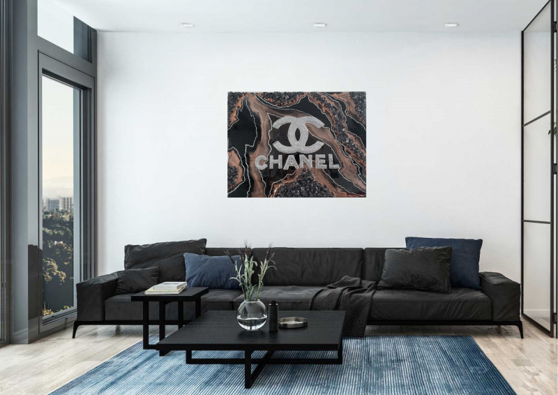 Black Bronze and Holographic Glitter Chanel Resin Painting 12x16"  $200 - Image 4