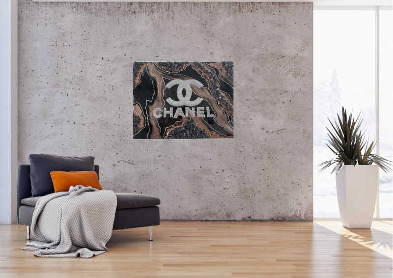 Black Bronze and Holographic Glitter Chanel Resin Painting 12x16"  $200 - Image 8