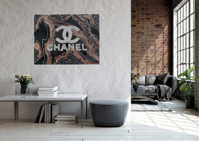 Black Bronze and Holographic Glitter Chanel Resin Painting 12x16"  $200 - Image 10