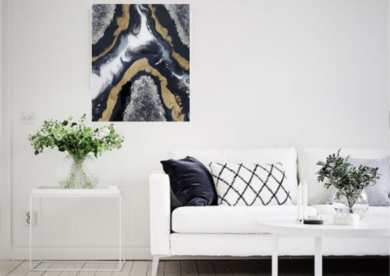 Black-White-Gold Geode Mini Artwork - Shelves/ Bookcase Styling        $85 - Image 4