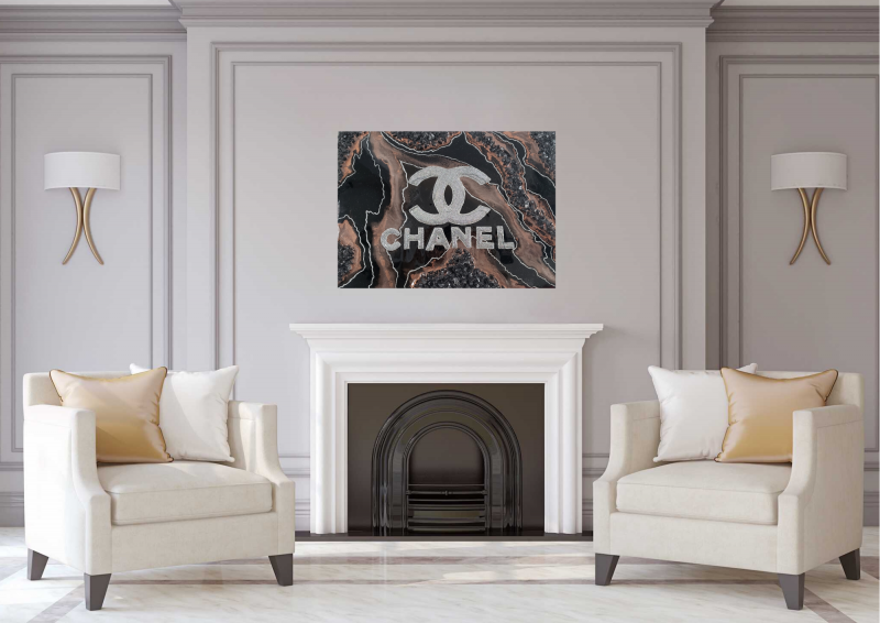 Black Bronze and Holographic Glitter Chanel Resin Painting 12x16"  $200 - Image 7