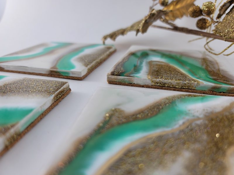 Geode Inspired Coasters - Green White & Gold / Home Decor/Bridesmaid gift / Wedding gift / Engagement gift / Groomsmen gift / Gift for women - Image 3
