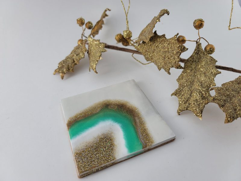 Geode Inspired Coasters - Green White & Gold / Home Decor/Bridesmaid gift / Wedding gift / Engagement gift / Groomsmen gift / Gift for women - Image 7