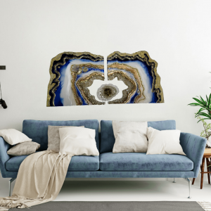 Blue and gold Geode Wall Art Diptych (2 Pieces)
