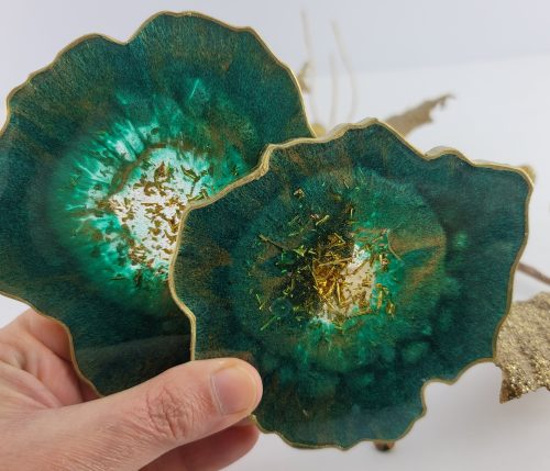 Green and gold agate coasters