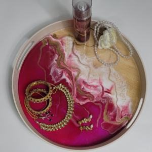 Fuchia Resin Bamboo Tray -Jewelry Tray- Serving Tray -Display Tray - Decorative Round Tray