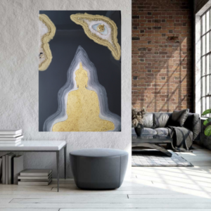 3D Black and Gold Buddha Resin Wall Art Painting
