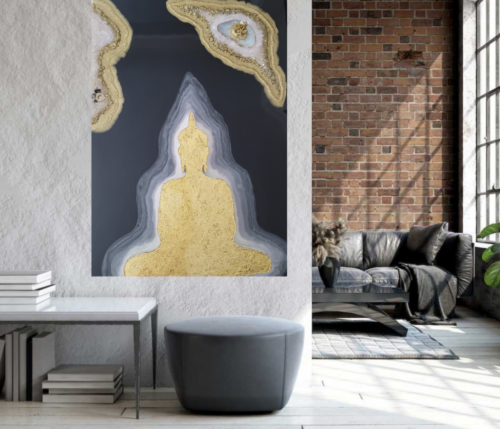 3D Black and Gold Buddha Resin Wall Art Painting