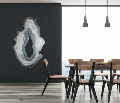 Large Resin Geode Wall Art in White and Silver