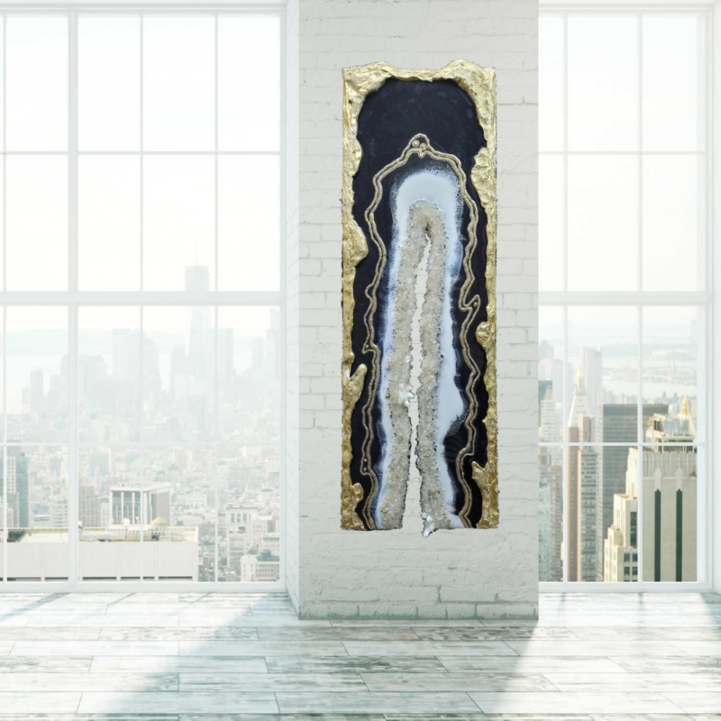 Long Modern Black-White And Gold Geode Crystal Wall Artwork $850 - Image 4