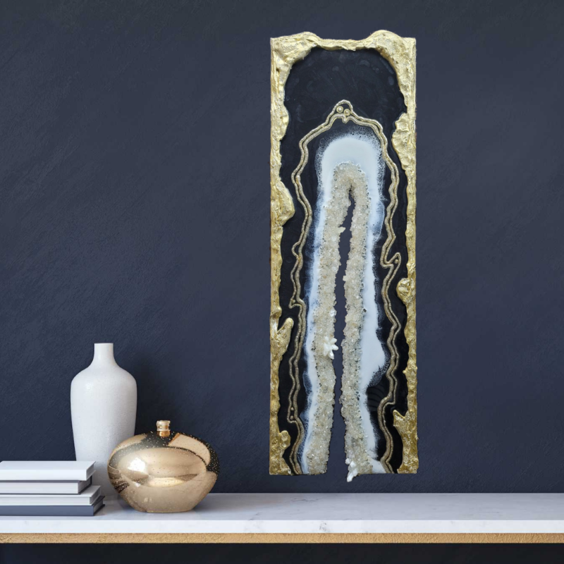 Long Modern Black-White And Gold Geode Crystal Wall Artwork $850 - Image 5