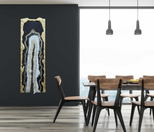 Long Modern Black-White And Gold Geode Crystal Wall Artwork $850
