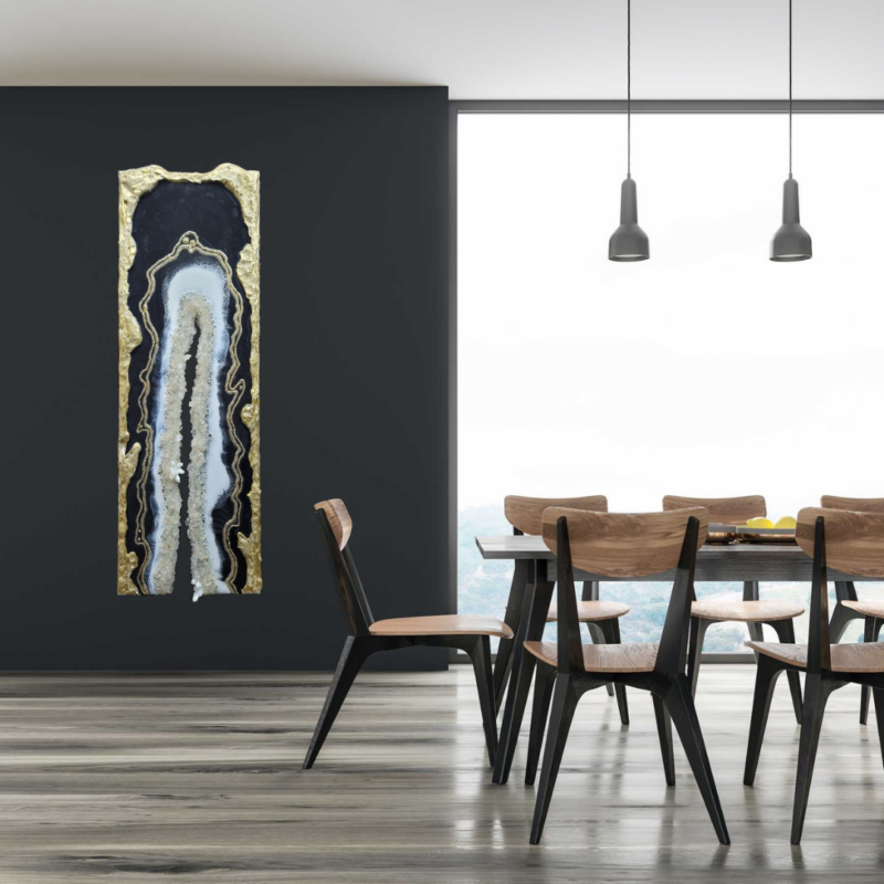 Long Modern Black-White And Gold Geode Crystal Wall Artwork $850
