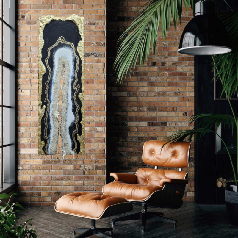 Long Modern Black-White And Gold Geode Crystal Wall Artwork $850 - Image 2