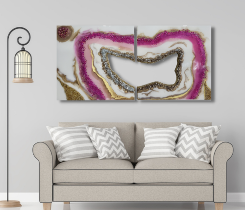 Original Geode Inspired Diptych (2 - piece) Crystal Artwork - 12 x 24"   $300
