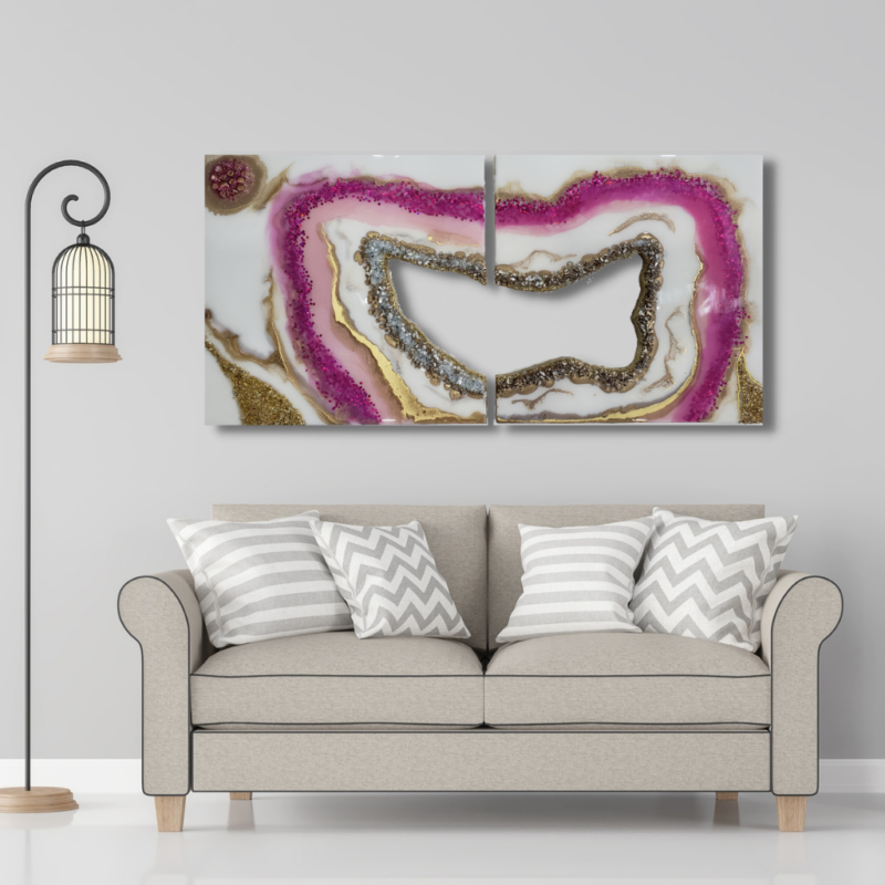 Original Geode Inspired Diptych (2 - piece) Crystal Artwork - 12 x 24"   $300